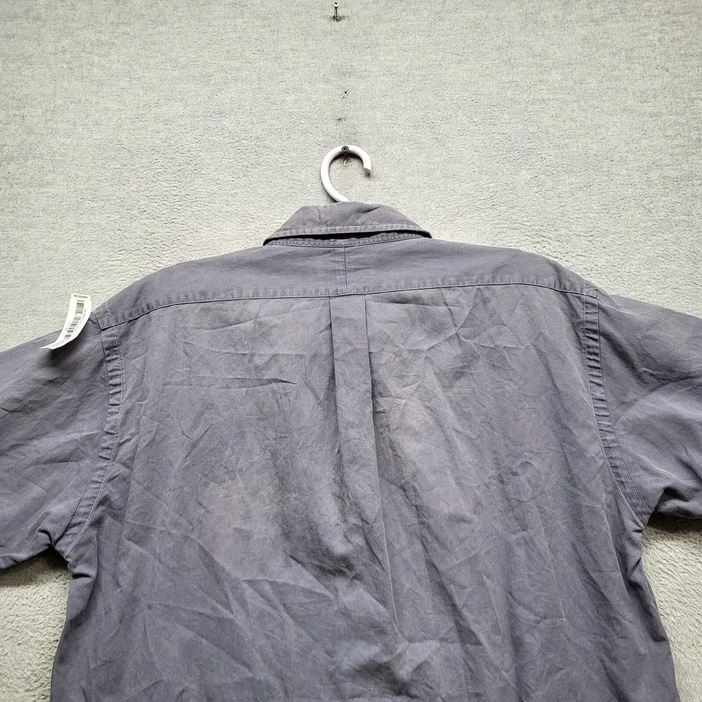 VINTAGE Ralph Lauren Men Button Up Shirt XL Blue Short Sleeve Solid Cotton READ